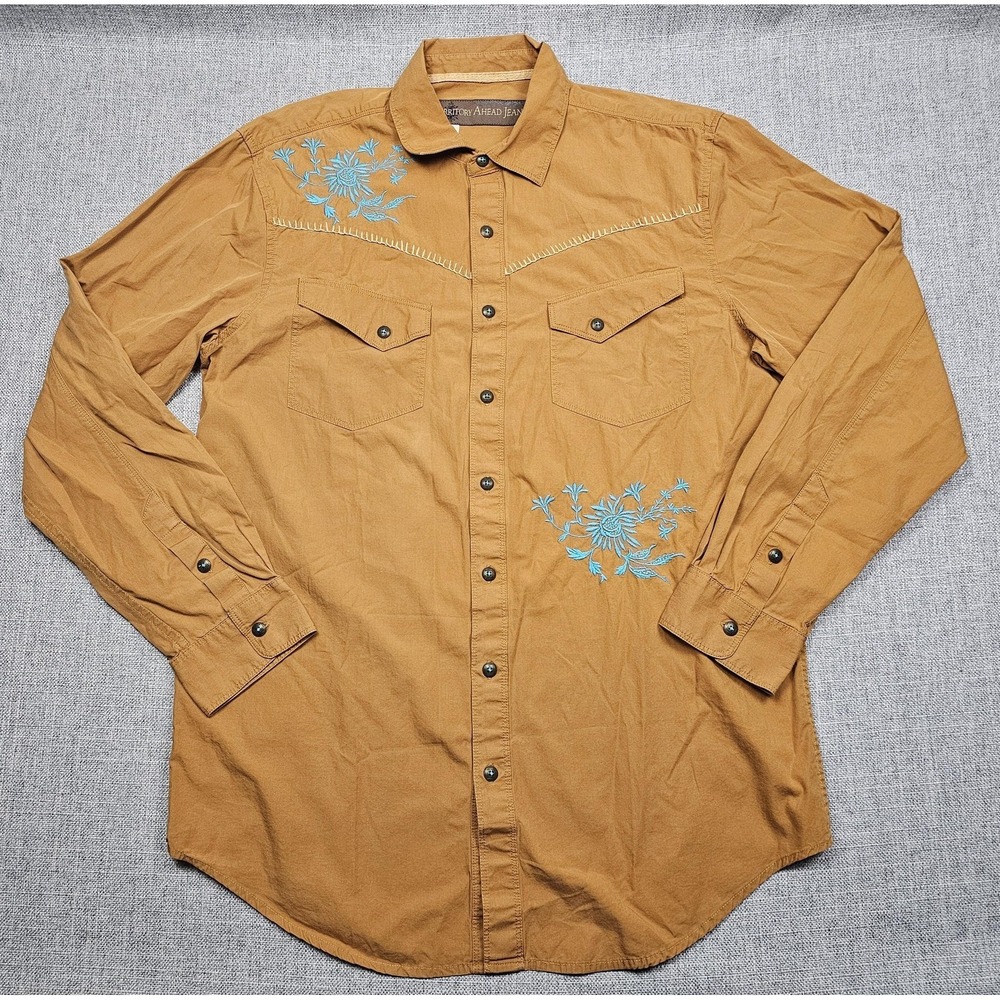 Territory Ahead Shirt Mens Medium Tall Brown Western Aztec Embroidered Floral